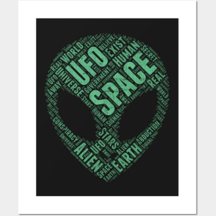 Space UFO Distressed Alien Face Funny Science Abduction product Posters and Art